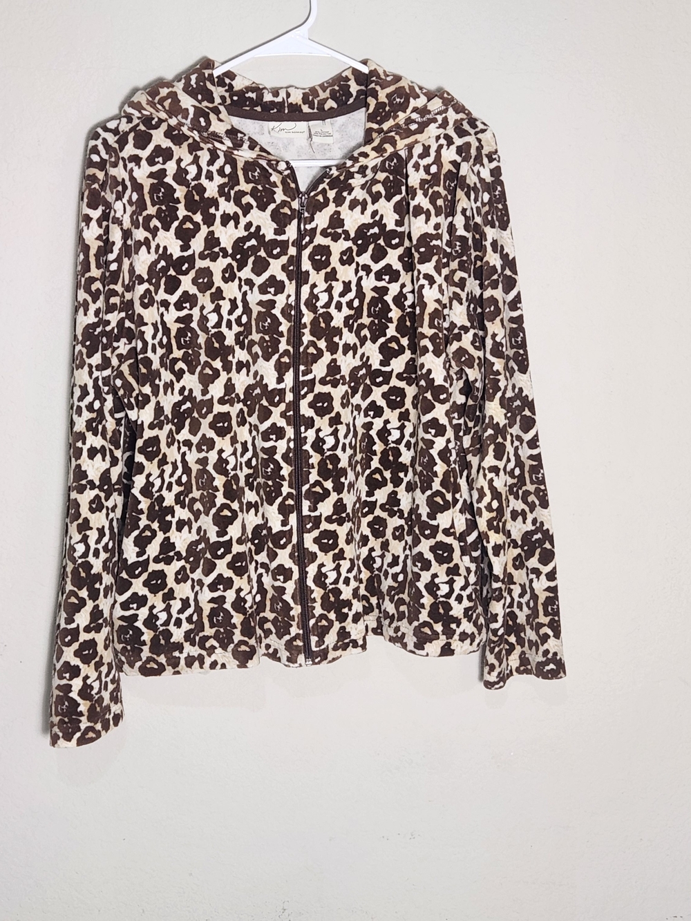 Kim Rogers Brown & Cream Leopard Print Zip Hoodie